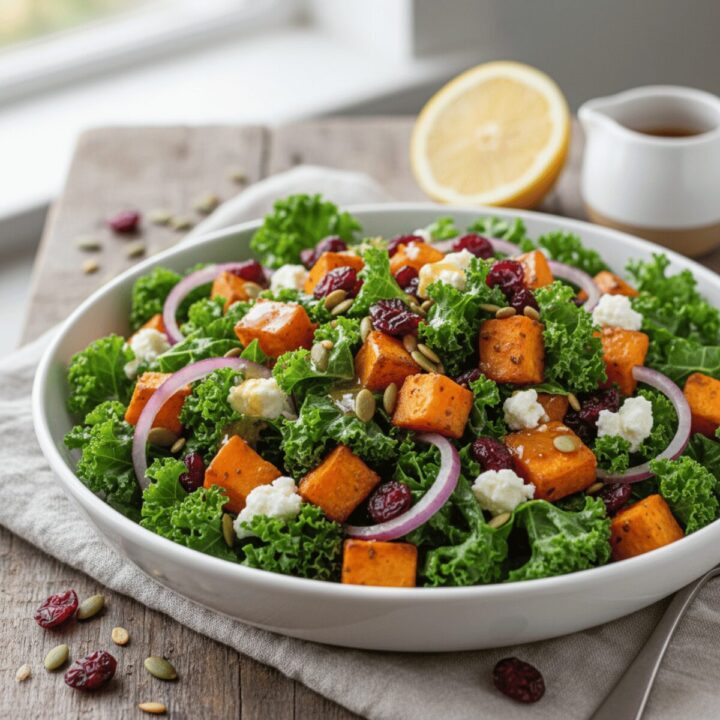 Roasted Sweet Potato and Kale Salad with Lemon Maple Dressing